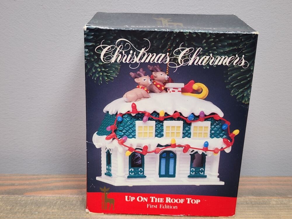 Vintage 1991 Christmas Charmers Up On The Rooftop Ornament 1st Edition Reindeer
